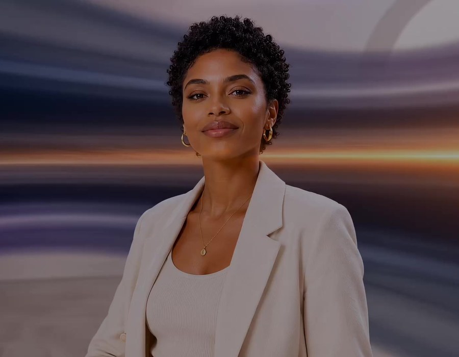 Empreendedora à frente de um rastro de luz nas cores da Z2PAY